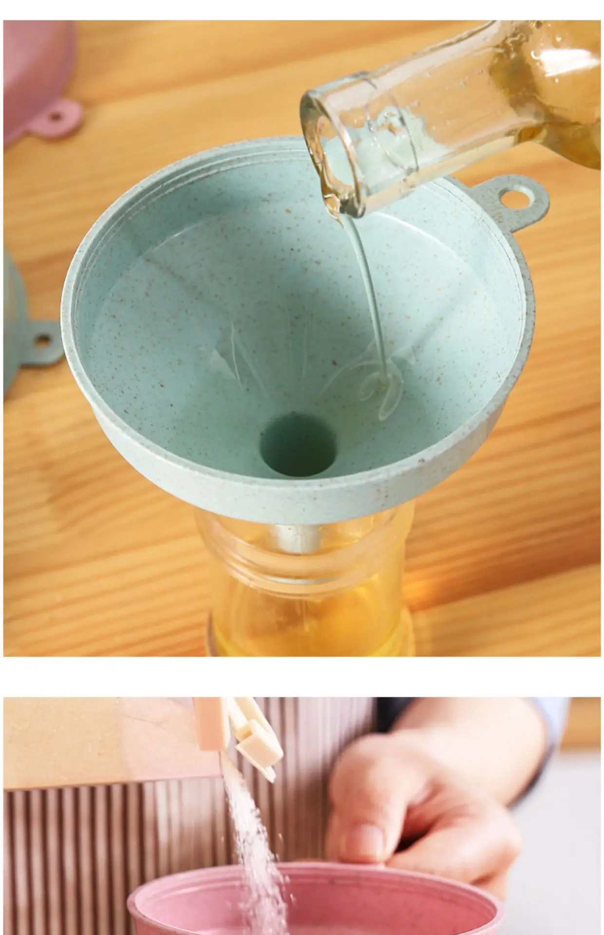 Description Picture 5 of item1pc Plastic Funnel Kitchen Oil and Wine Liquid Dispenser Funnel Large Caliber Can Be Hung Funnel Kitchen Tools Funnel
