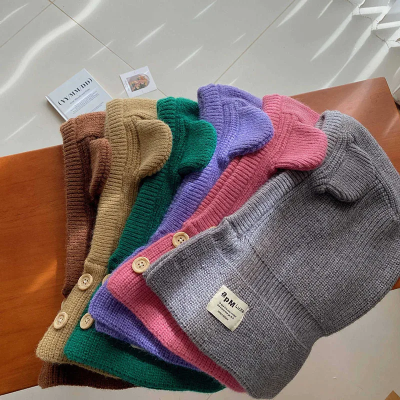 Korean Cute Bear Ear Baby Hooded Hat Winter Warm Knitted Ear Protection Balaclava Cap For Kids Girls Boys One Piece Scarf Cap 4