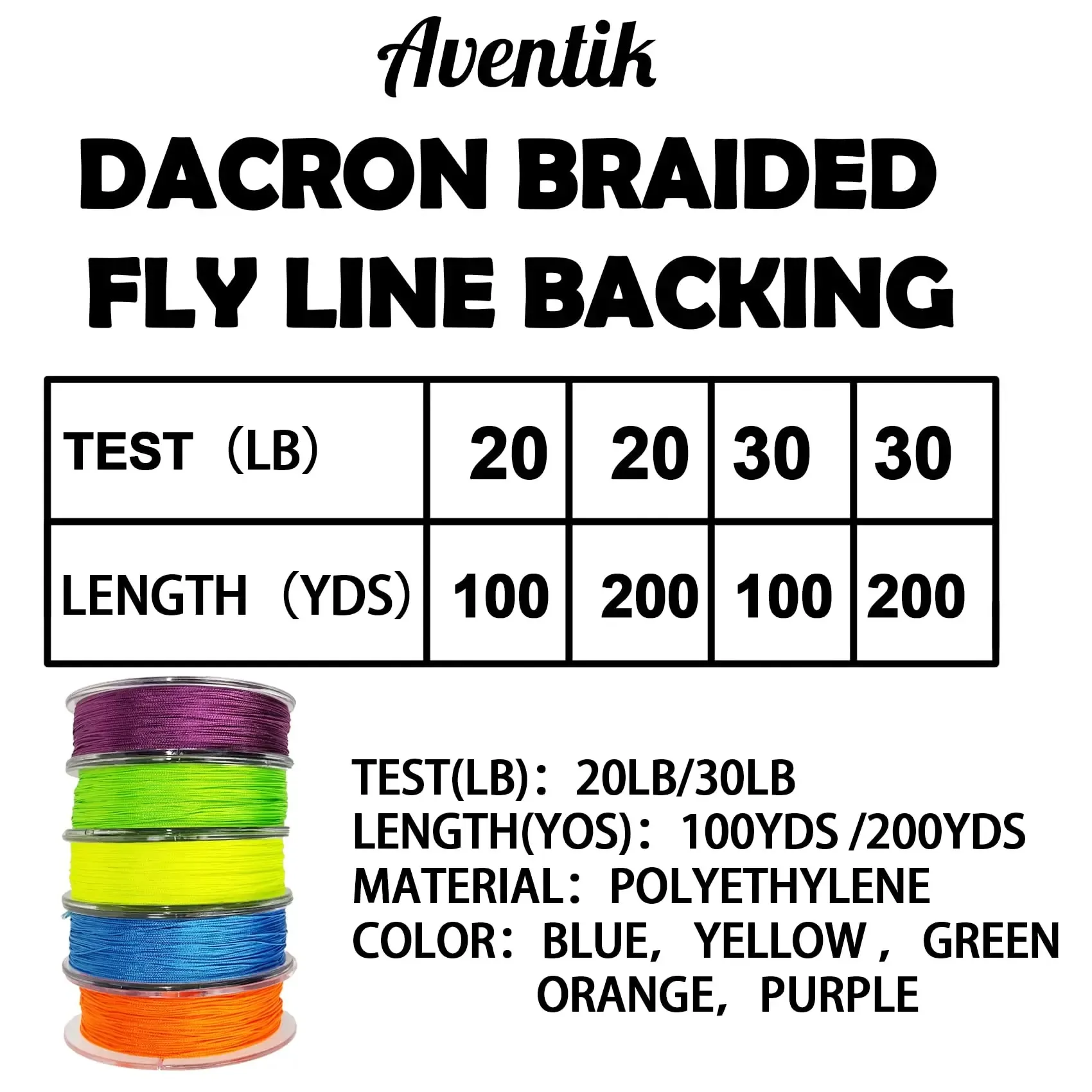 Aventik 100YD/91M 송어 낚시용 데이크론 브레이드 플라이 낚시 백킹 라인 20LB/30LB