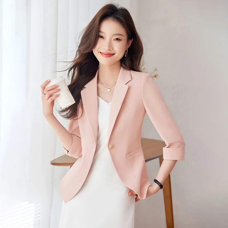 

Elegant Styles Women Business Work Wear Blazers Jackets Coat Half Sleeve Professional Ladies Career Interview Outwear Tops