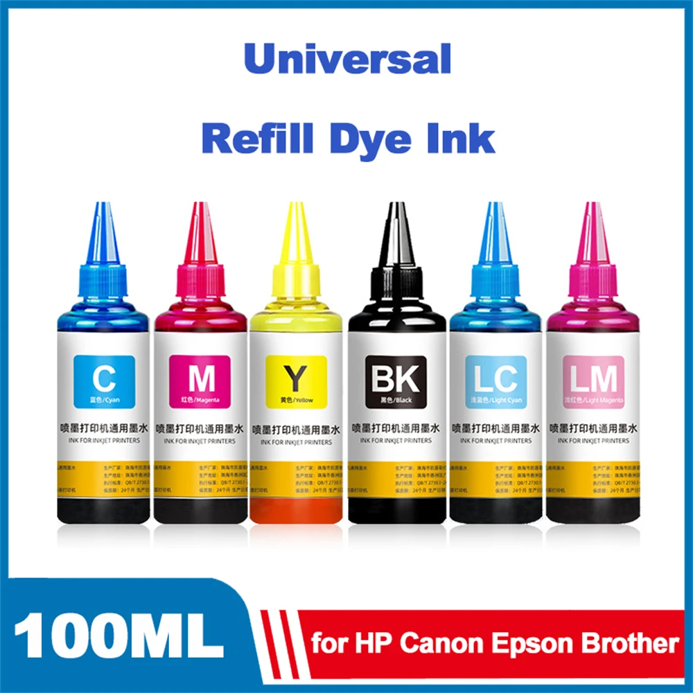 

EFIMERO 100ML Universal Refill Dye Ink Compatible for Canon HP Epson Lexmark Brother Inkjet Printer CISS Cartridge Printer Ink