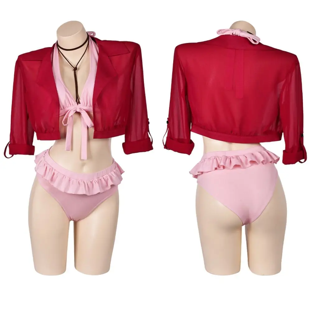 thumbnail image 1 of Traje de baño de dos piezas para cosplay de Aerith de Final Fantasy 7, disfraz para mujeres adultas y niñas, conjunto de bikini, traje de baño de Halloween, 1 of 5