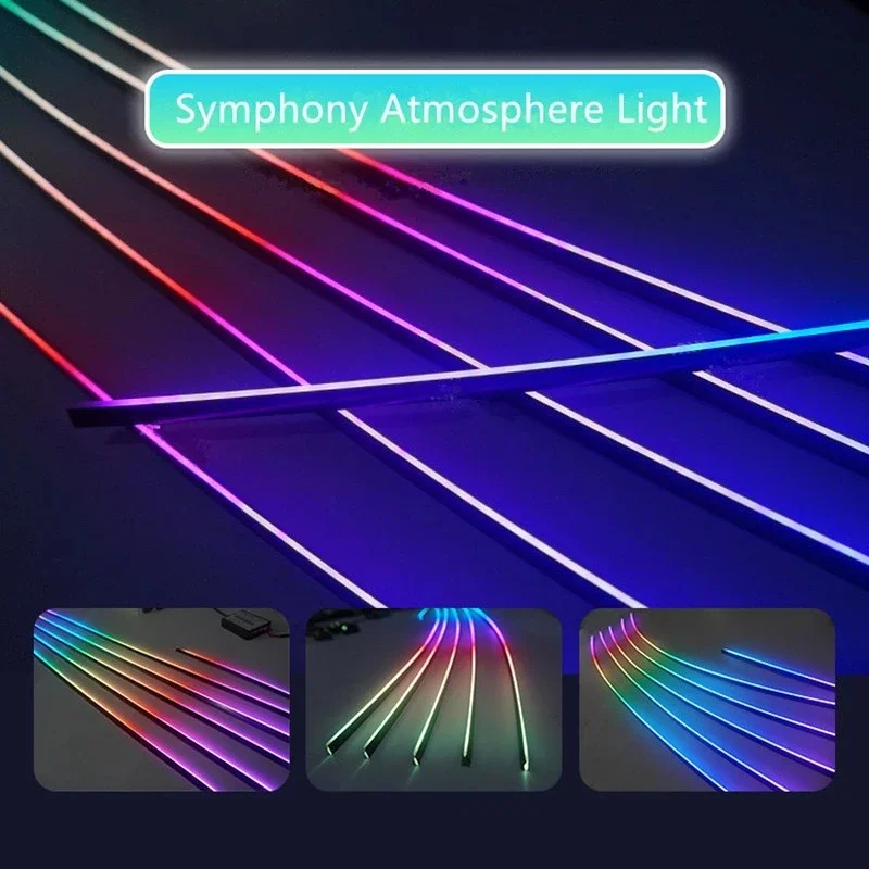 범용 자동차 인테리어 주변 장식 RGB 레인보우 LED 스트리머 스트립, 분위기 조명, USB 앱 원격 제어, 1 in 1, 2 in 5/6 in 1