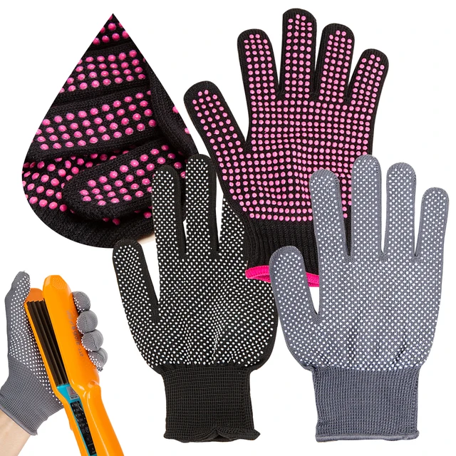 Gants résistants à la chaleur, gants de coiffure Anti-chaleur avec bosses en Silicone, mitaines de coiffure antidérapantes pour fer à friser baguette 1