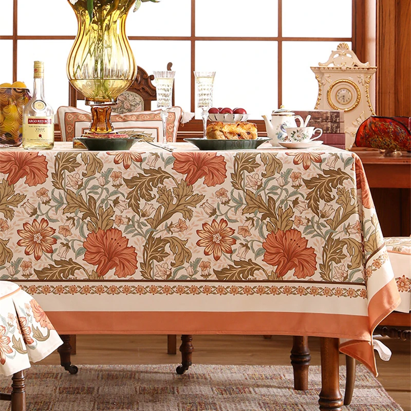 

Pastoral Tablecloth Retro Orange Flower Livingroom Diningtable Tablecloth Elegant Warm Home Decoration Coffeetable Cover Cloth