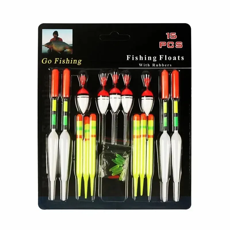 FishingFloatSet15pcProfessionalVerticalBuoyWithGlowStick