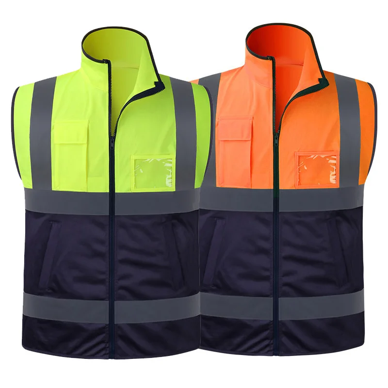 

High Visibility Reflective Safety Vest with Front Zipper Hi Vis Workwear Vest with Multi Pockets Two Tone Construction Work Wear