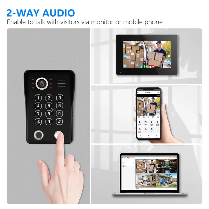 A69evideo 인터콤 시스템 Tuya Smart 1080P Wifi 모니터 도어 폰 지문 잠금 해제 비디오 엔트리 캠 초인종 홈 US 플러그