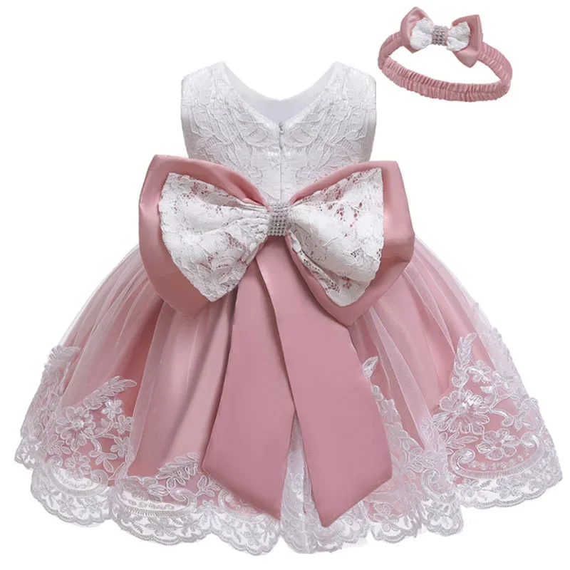 Abito da bambina per neonato, abito da principessa + copricapo per bambino, primo anno, compleanno, matrimonio, battesimo, abito da festa infantile
