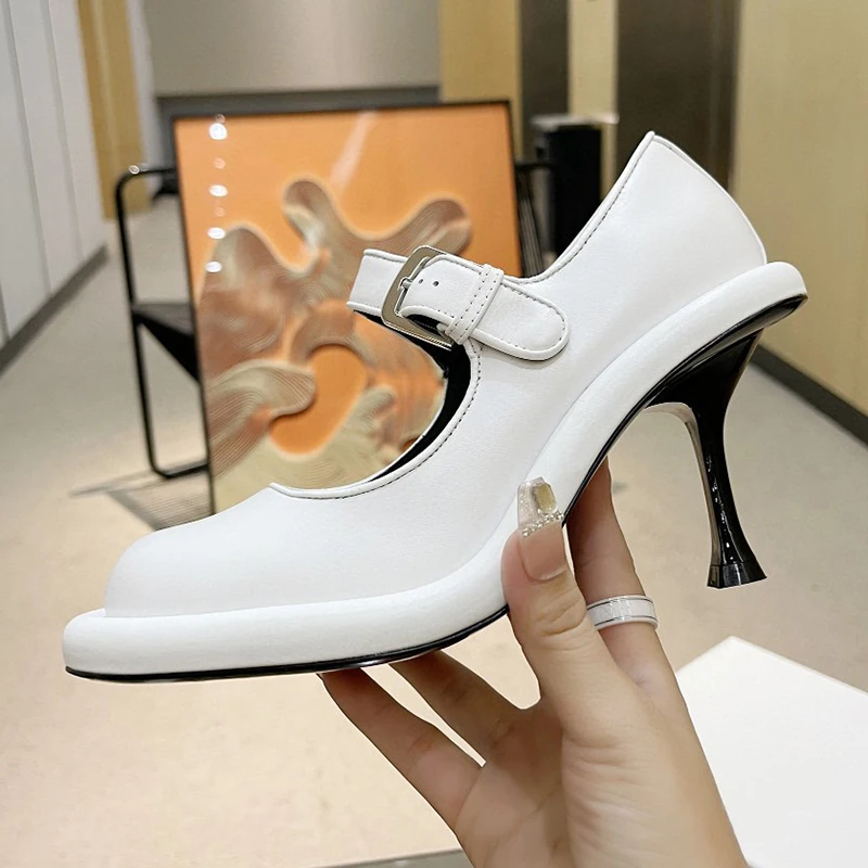 

Ladies High Heels 2024 Summer New Mixed Colors Upper Round Toe Women Pumps Genuine Lather Material Banquet Single Shoes