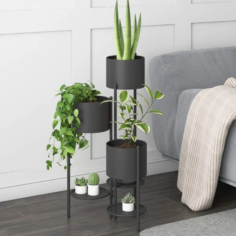 Metal Plant Stand, 6 Tier 6 Potted Indoor Black Flower Pot Stand Holder Shelf, Foldable Decorative Display Rack