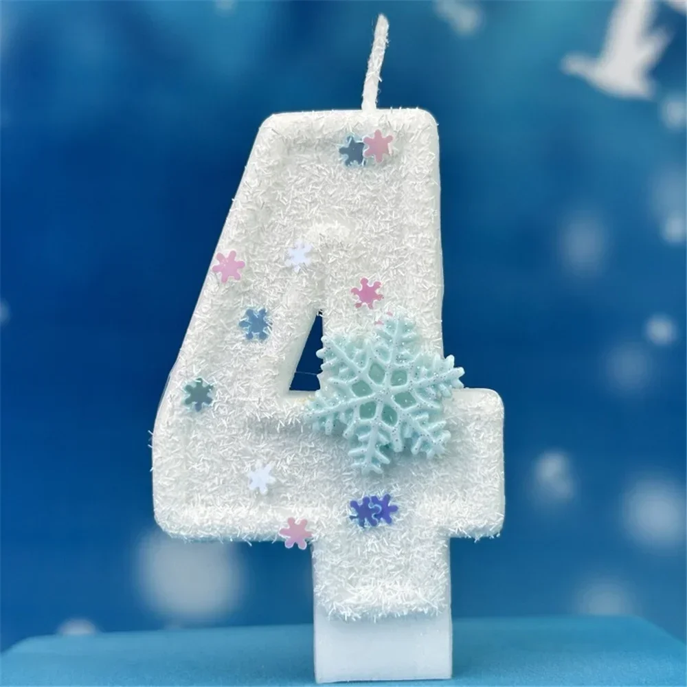 Christmas Snowflake Theme Birthday Candles for Cake White Digit 0-9 Candle Cake Topper with Sequins Party Dressing