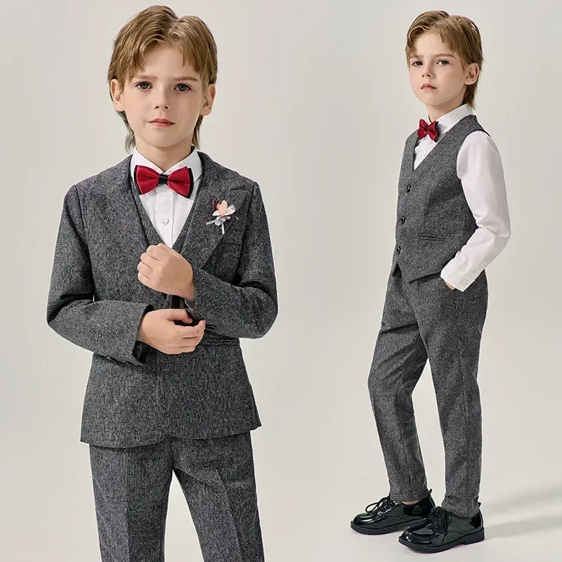 

Children Slim Photography Suit Boys Jacket Vest Pants Bowtie Ceremony Costume Kids Birthday Wedding Dress Performance Tuxedo