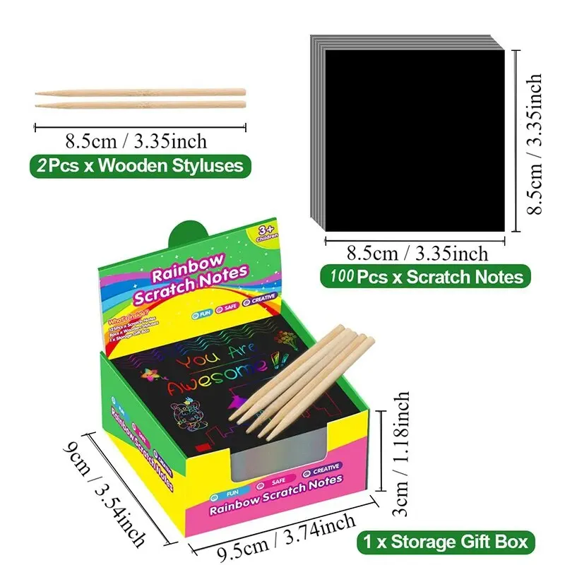 Many Creative Scratch Art Cards Kit! 100Pcs Parent-Child Craft Set with Bamboo Stick, Educational DIY Gift for Ages 3-12