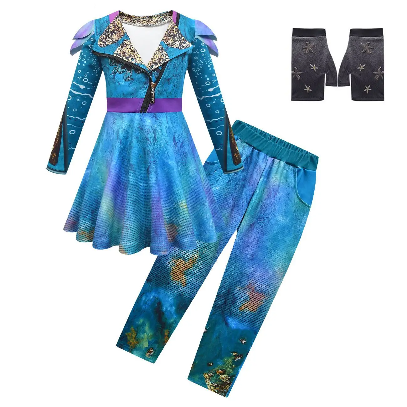 Kids Movie D-Descendants 3 Mal Evil Pirates Uma Cosplay Costume for Girls Cosplay Dress Hat Wig Fancy Dress Up Halloween Costume cosplay costume,kids girls dress,halloween dress outfit