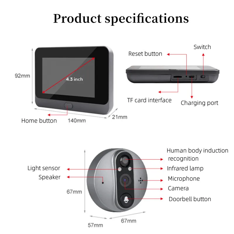 Description Picture 6 of itemTuya Smart Home WIFI Digital Door Peepholes Viewer 4.3 Inch HD 1080P Door Entry Wireless Doorbell WIFI Camera Digital Magic Eye