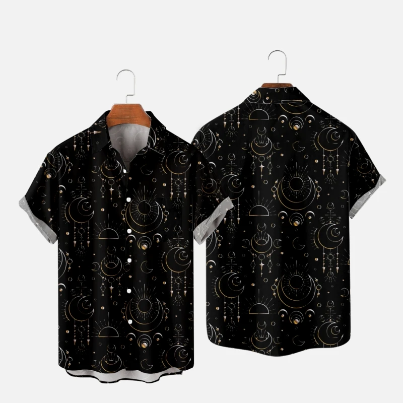 

Men's Fashion Hawaiian T-Shirts Moon Star 3D Print Cozy Casual One Button Shirts Short Sleeve Beach Oversized Clothes 7