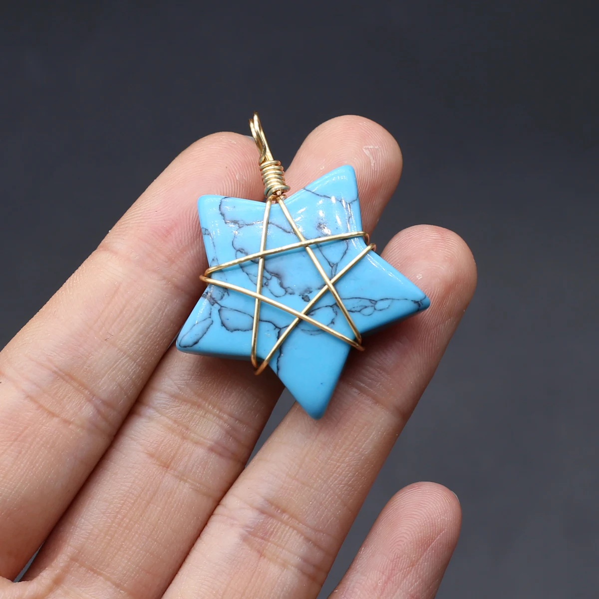7PCS Random Natural Stone Turquoise Epidote Pentagram Shape Pendant Jewelry Making DIY Necklace Earrings Accessories Gift