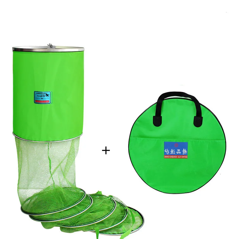 

Glued Fishing Net Cage Fishing Gear Stainless Steel Positioning Fishing Cage Protection Aluminum Alloy Ring Green/Orange Net Bag