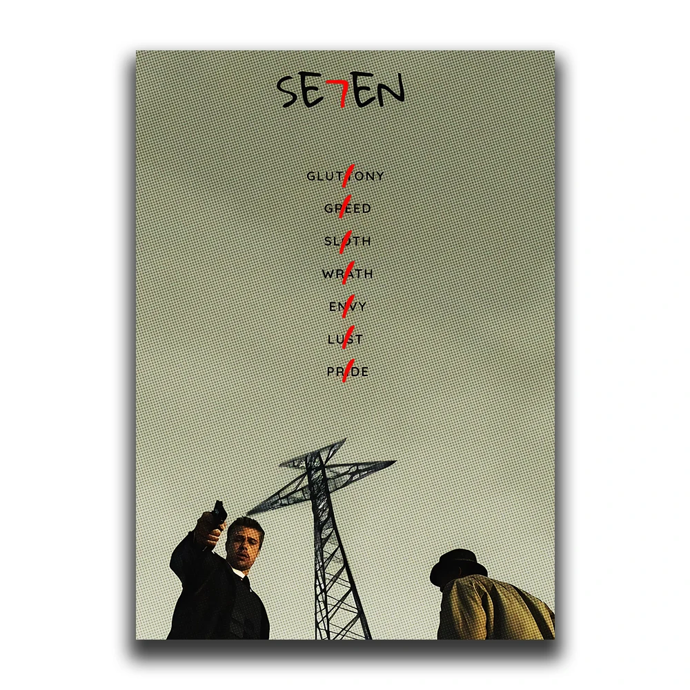 Vintage Black Cinema Art: Se7en Film Canvas Wall Mural