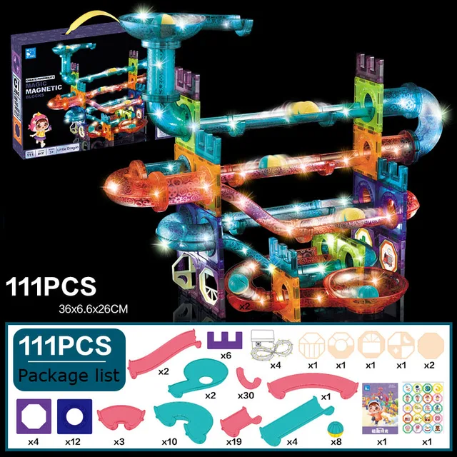 LED Color Square Magnetic Lighting Rolling Ball Track Building Blocks Variantion Magnetic Pieces Children's Pipeline Blocks Toy 2