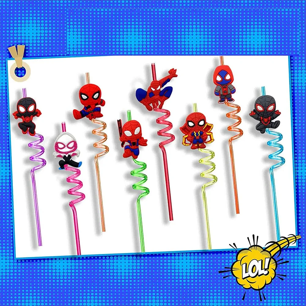 Party supplies Disney Spidey reusable drinking straws Spider Man birthday party supplies kinds of design spider party gifts Straws Supplies