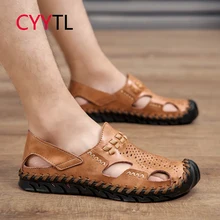 

CYYTL Summer Leather Sports Sandals Hand Stitching Closed Toe Casual Beach Comfort Slippers Outdoor Hiking Fisherman Shoes