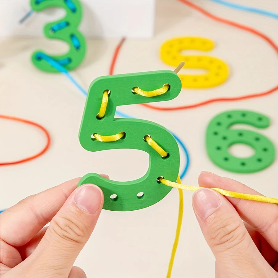 Letter and number threading games, intellectual wooden toys, exercise hand-eye coordination, suitable for birthday back-to-schoo