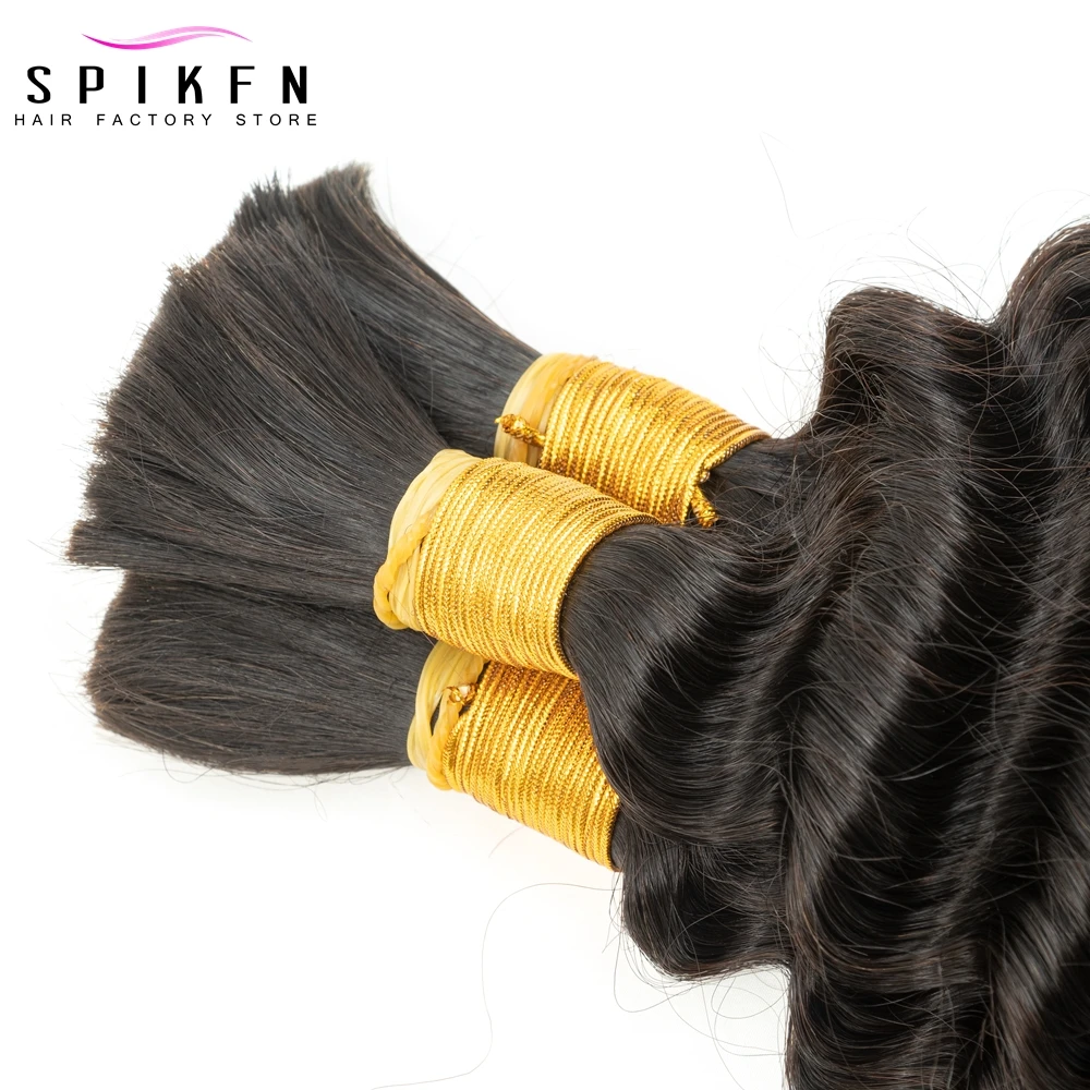 Bulk Human Hair No Weft For Braiding Deep Wave Hair Bundles 14"-24" Natural Black Virgin For Braids 50g/pack