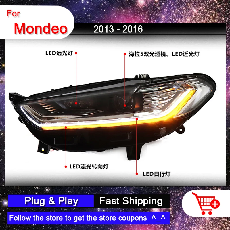 자동차 LED 헤드라이트 어셈블리, 포드 몬데오 2013-2021 애니메이션 모든 LED DRL 이동 방향 지시등 램프, 자동차 액세서리