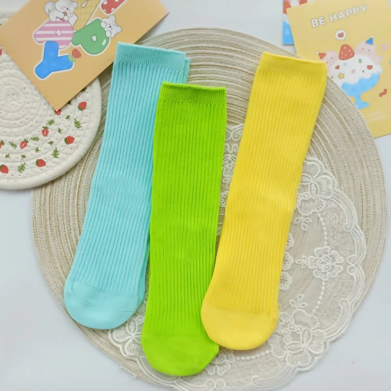 1 Pairs Children's Socks Pure Cotton Spring and Autumn Girls' Colorful Medium Tube Socks Baby Long Tube Calf Socks Fashion socks female middle tube japanese cute bear embroidery lace cartoon sweet spring and autumn pure cotton ins tide stockings