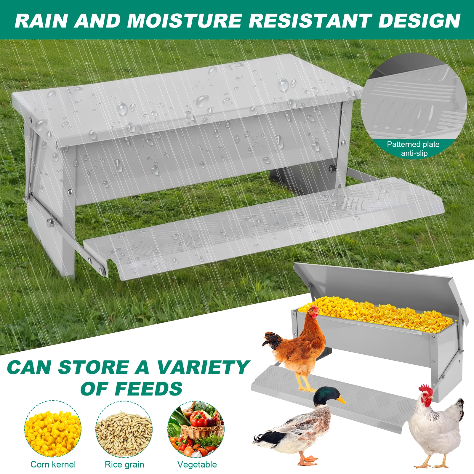 Automatic Chicken Feeder with Weatherproof Lid Poultry Feeder Rat Proof Chicken Feeder for Chickens Geese Ducks Turkeys