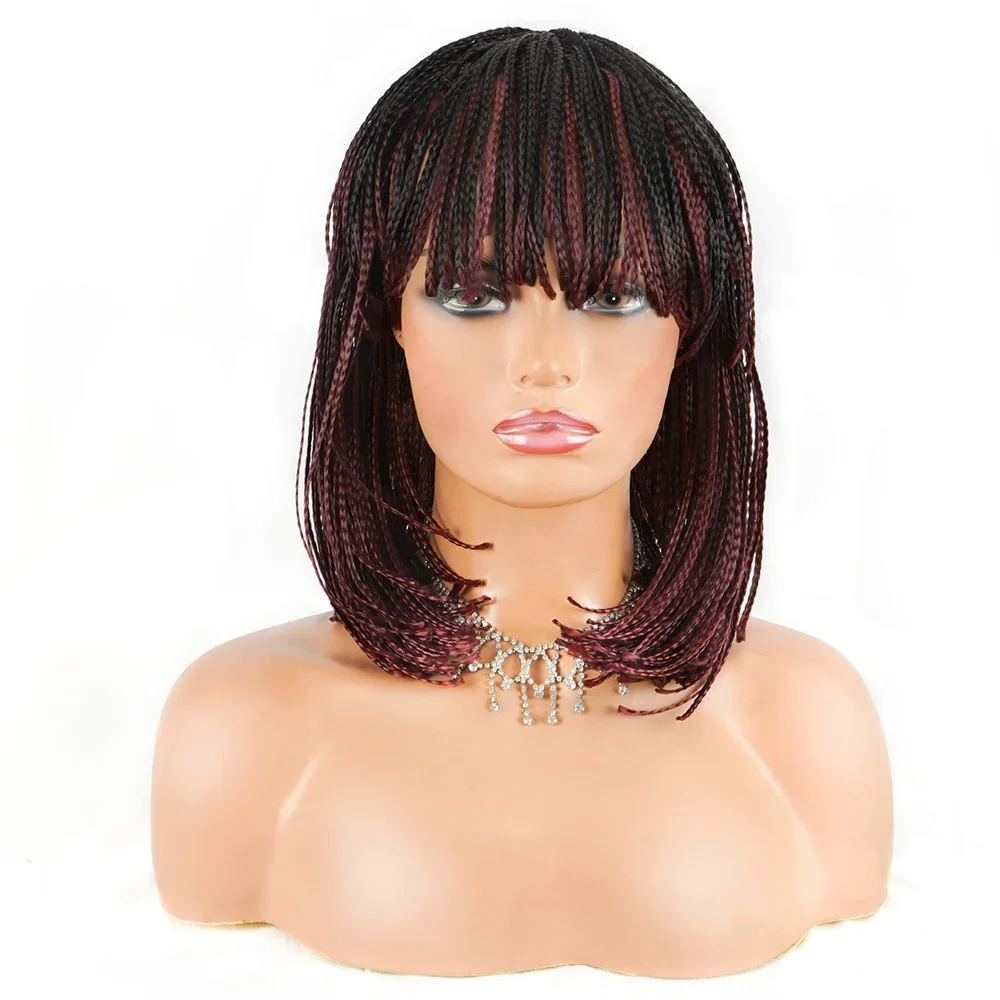 Bob Box Braid Wig Synthetic Short Three Cornrow Braided Wig For Women Fashion Blunt Bangs Dreadlocks Braided Daily Use