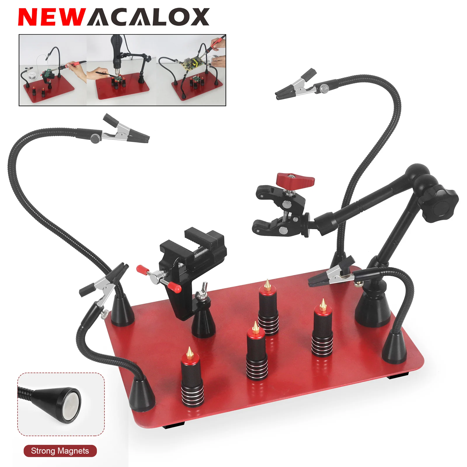 thumbnail image 2 of Magnetic Soldering Helping Hands With Magnifying Lamp & Flexible Arms – Heavy Duty Base For PCB & DIY Electronics Work 2 of 11