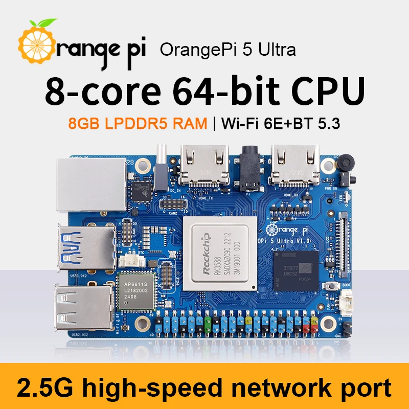 Single board computer Orange Pi 5 Ultra 8GB Ram RK3588 DDR5 WiFi+BT M2 SSD 6TOPS NPU run Android12 Linux