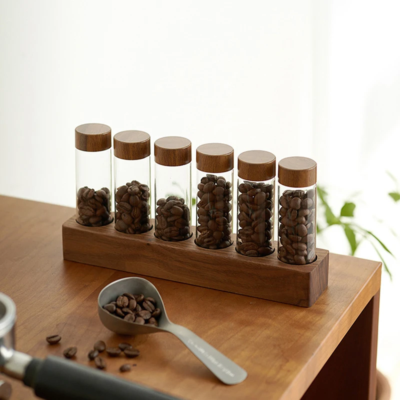 20ml 30ml 50ml 80ml High-grade Glass Bottles with Wood Lid Refillable Empty Storage Bottles for Coffee Bean , Powder &Flower Tea 4