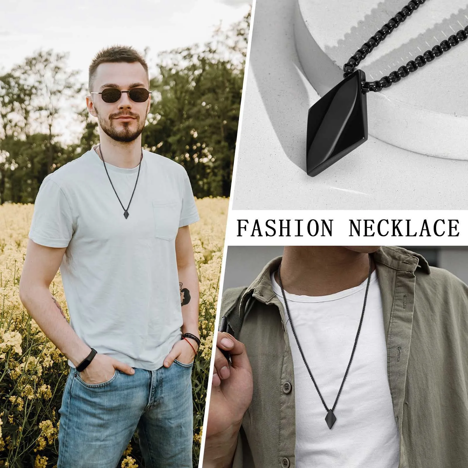 Chain For Free|men's Stainless Steel Rhombus Pendant