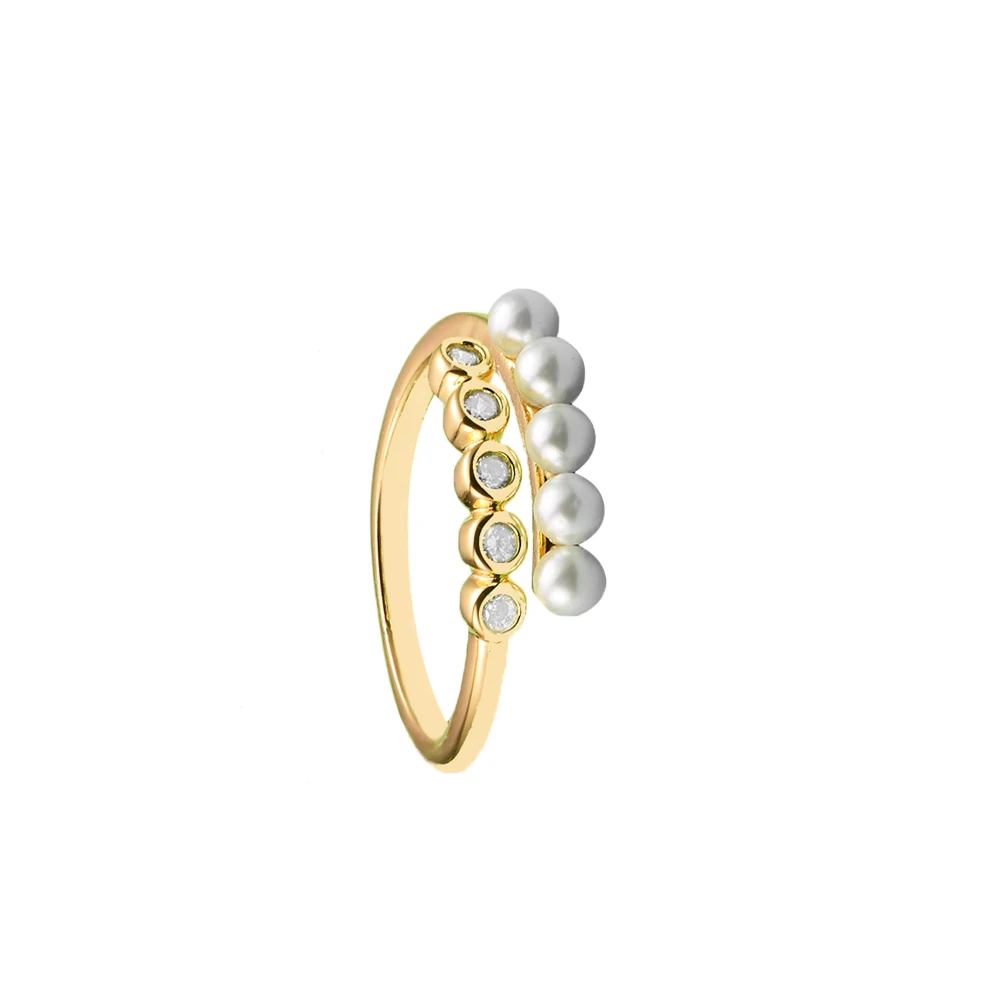 Treated Cultured Pearls & Pave Open Ring Mother Kids Fashion Female Rings Clear Crystals Sterling Silver Jewelry Rings For Woman