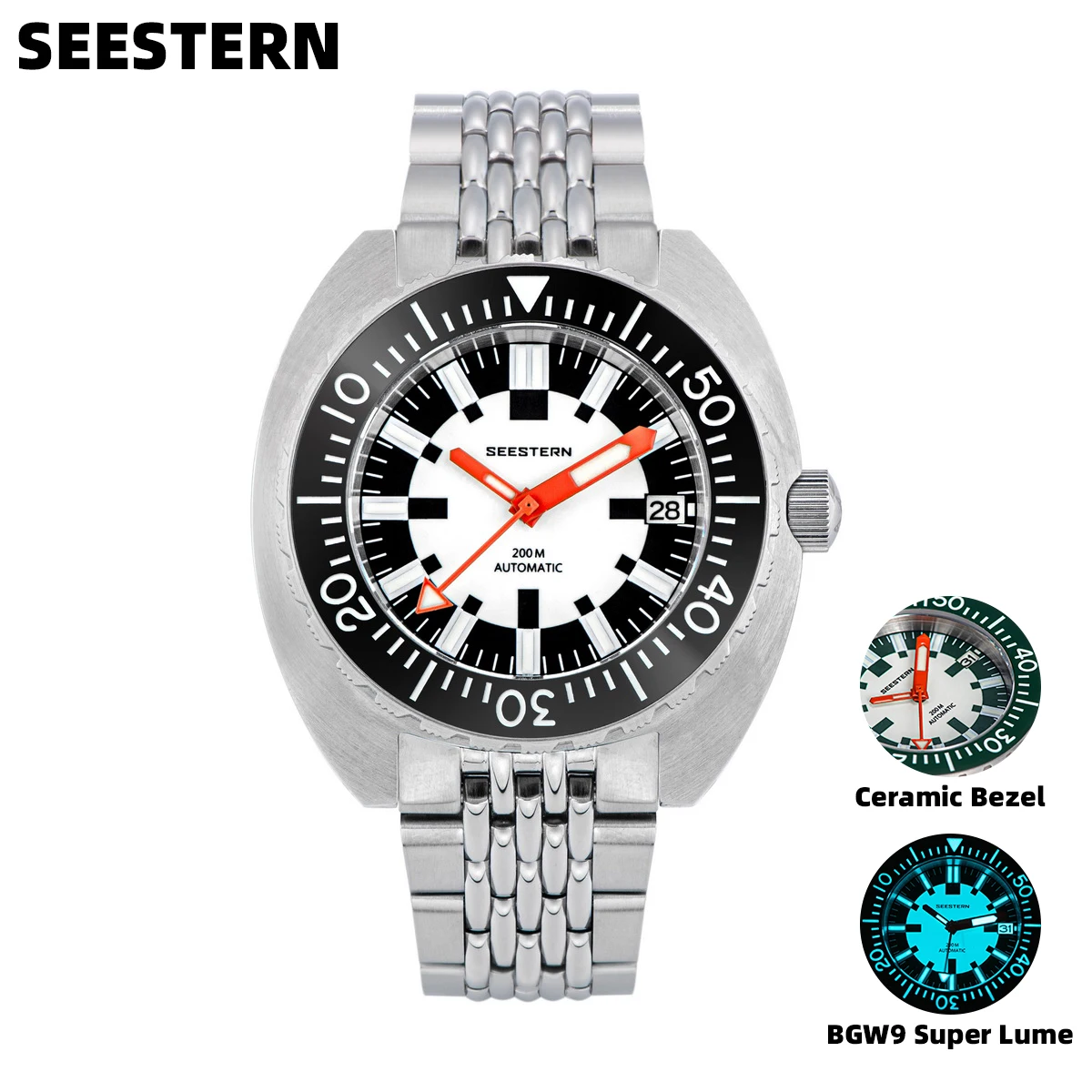Seestern S456 GMT Automatico Acciaio Data Verde Bianco