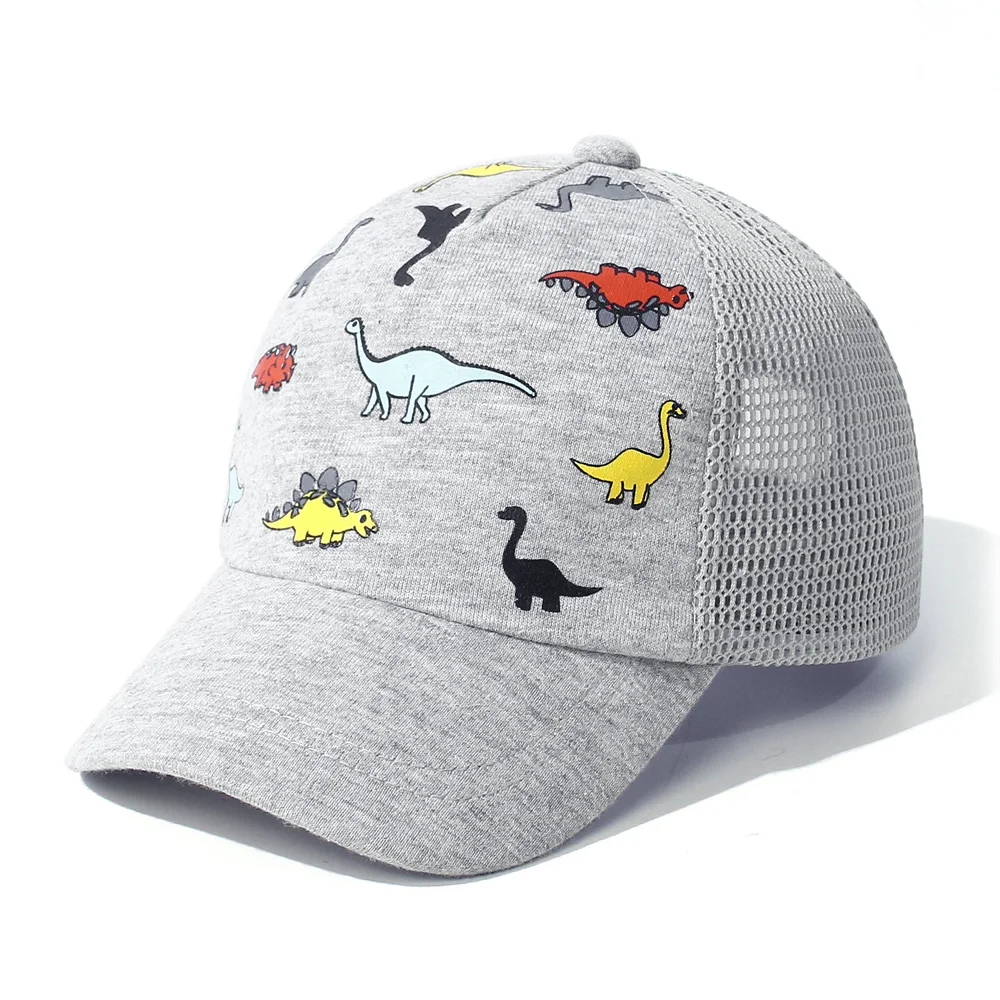 Kids Trucker Ball Cap Outdoor Leisure Duck Cap Solid Color Curved Brim Sun Hat Baseball Dinosaur print baseball cap