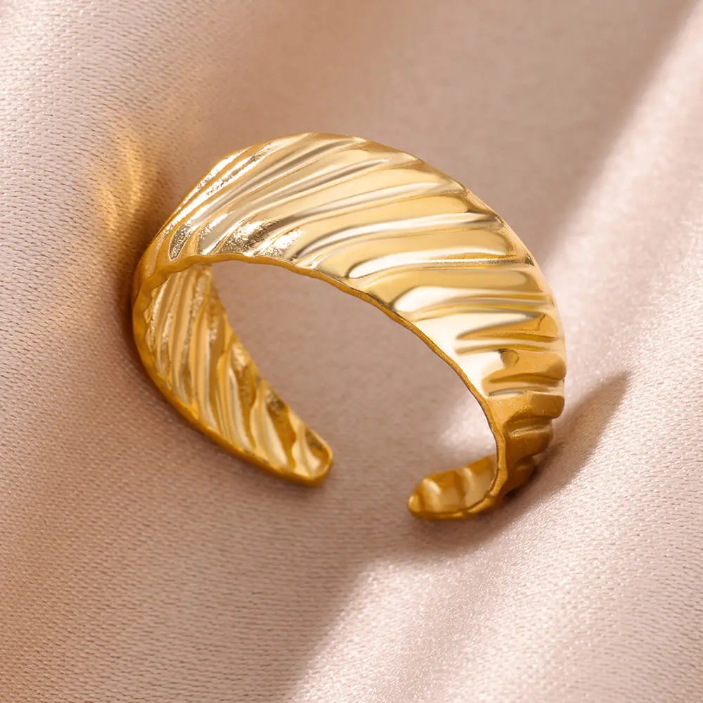 Twill Wrap Open Rings For Women Stainless Steel Gold Color Couple Geometric Ring