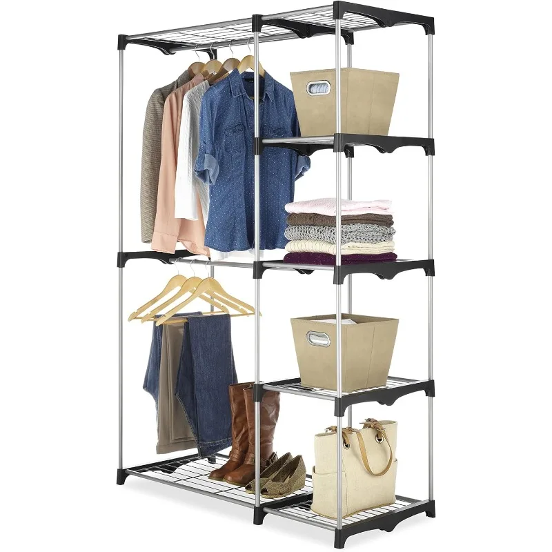Double Rod Freestanding Closet Organizer, Silver
