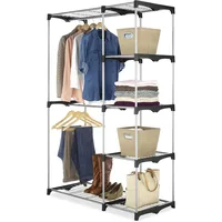 Double Rod Freestanding Closet Organizer, Silver 1