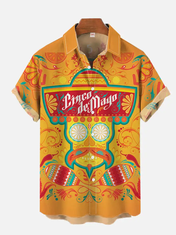 

2024 Fashion Men's Hawaiian shirts Mexican Style Colorful Graffiti Art Poster Prints Short Sleeve Shirt Hawaii style clothing