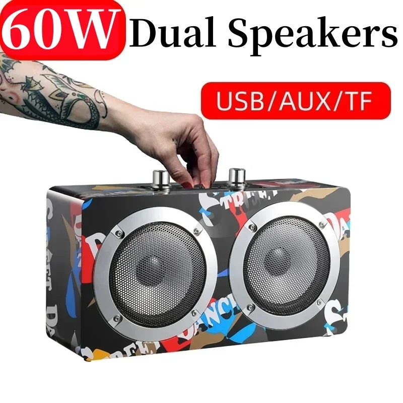 

60W FM Radio Powerful Music Box Audience Home Theater Portable Wooden Wireless Bluetooth Speakers Outdoor Caixa De Som TWS/TF