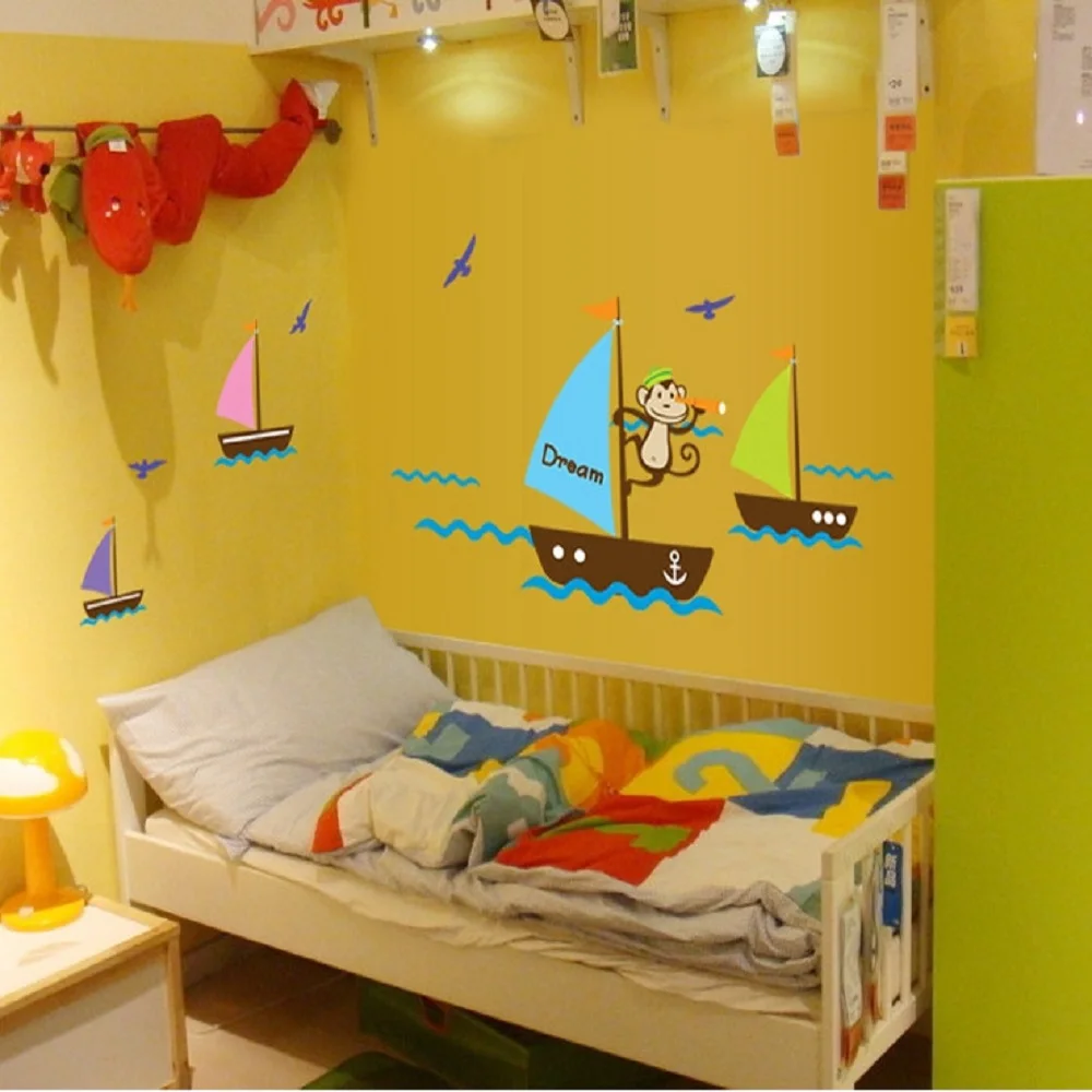 

Monkey look dream sailing on the sea wall decal zooyoo7043 decorative PVC stickers wall sticker 4.0