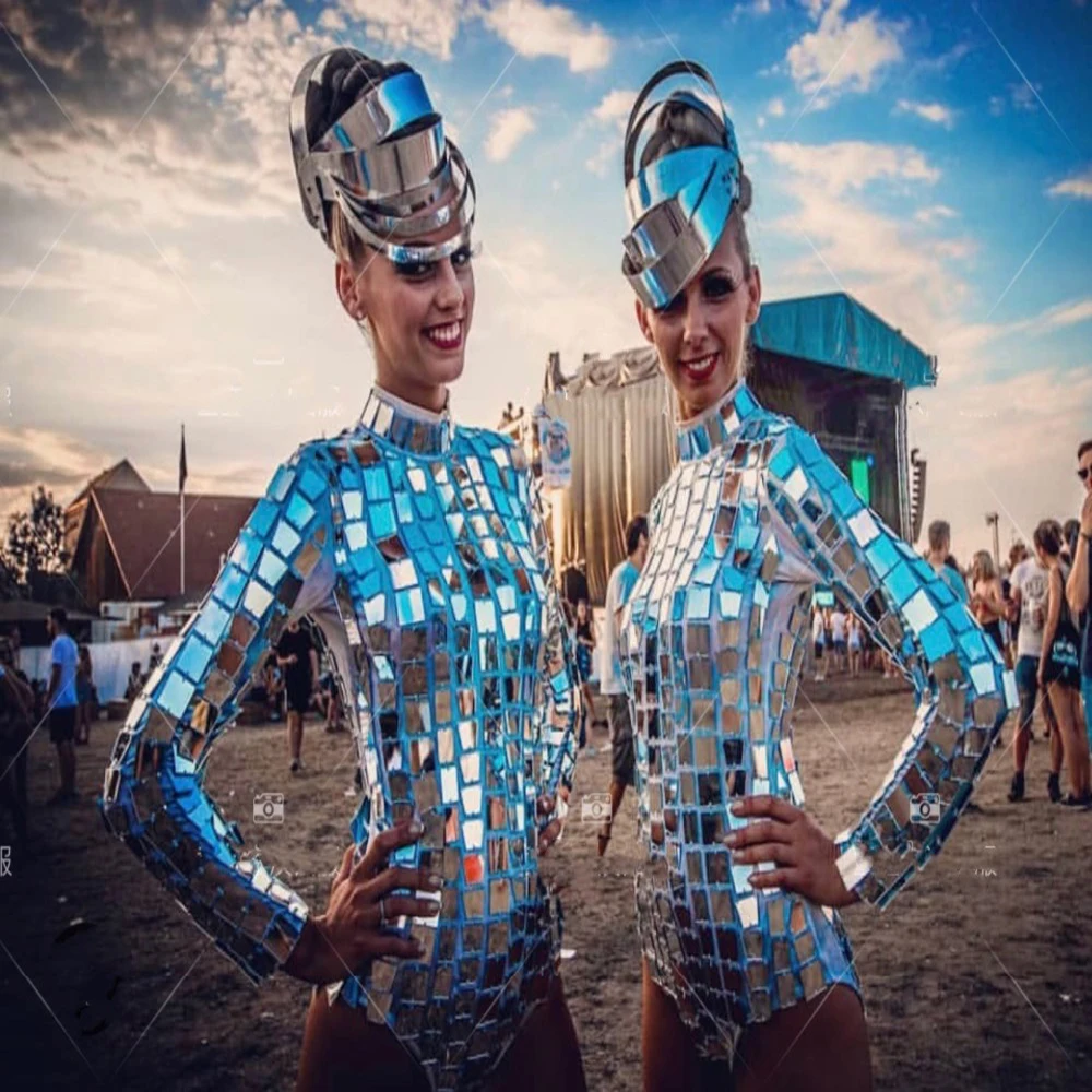 Modern dance Mirror future technology bar gogo costumes dance team ds dj nightclub stage show cloth Singer bodysuit