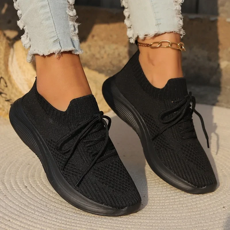 Spring New Women Mesh Breathable Casual Lace-up Vulcanized Shoes Ladies Platform Single Sneakers Plus Size 43 Female Flats 5