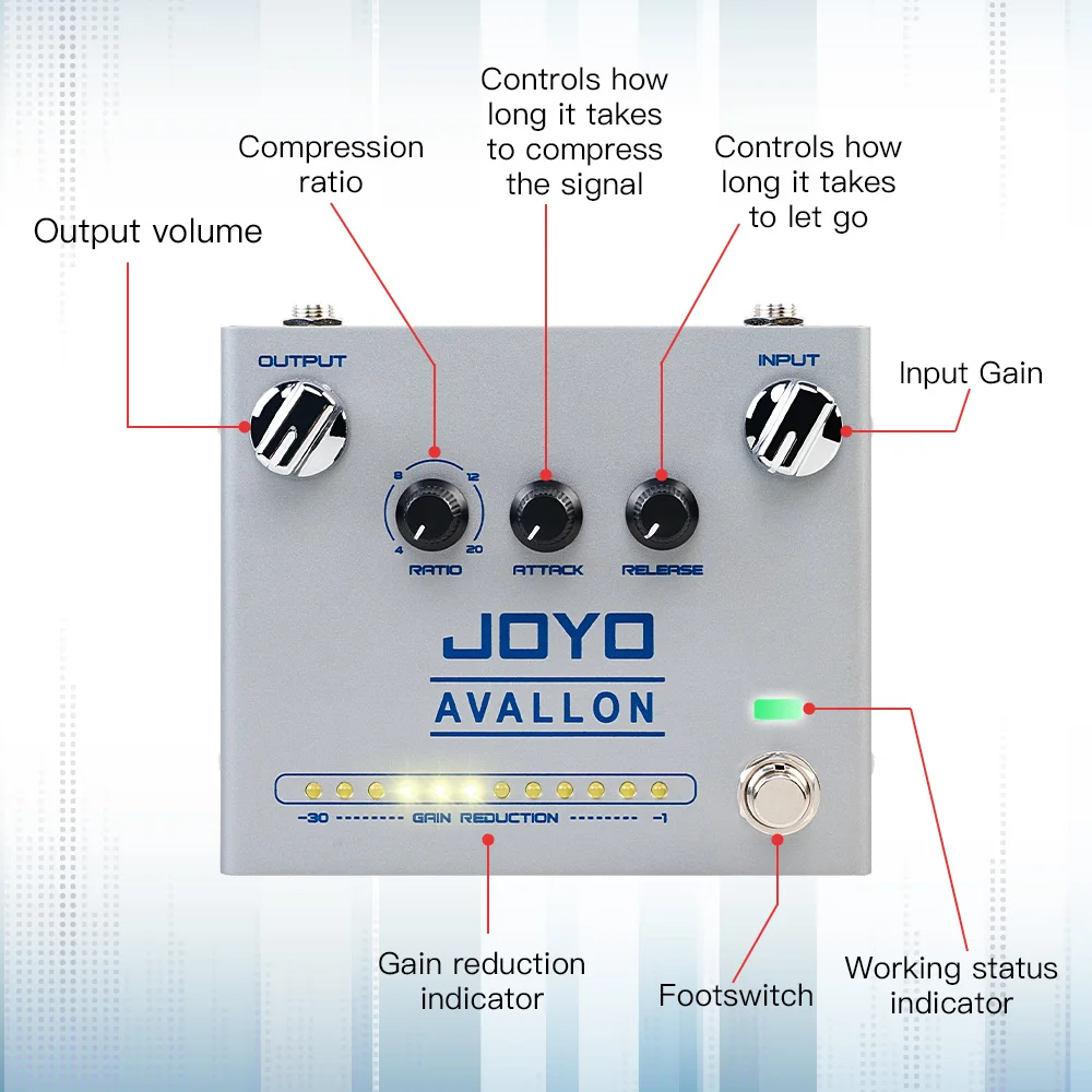 R-19 Classic Compression Pedal Avallon Guitar Bass Effect with RATIO/ ATTACK/REL