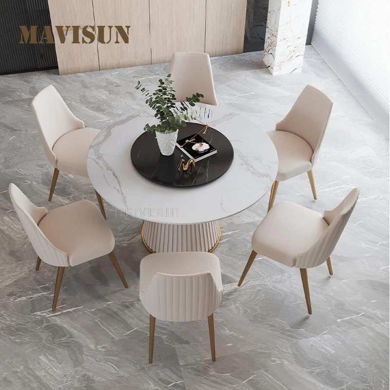 Luxe Marmeren Eettafel Sets Draaitafel Roestvrij Stalen Frame Huismeubilair Huishoudelijke Witte Keuken Ronde Met 4 Stoelen|Eettafels| - AliExpress